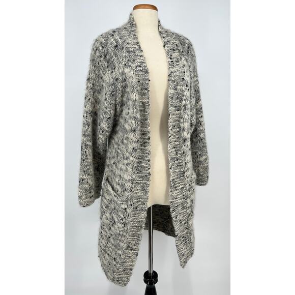 Vtg Liz Claiborne Wool Blend Open Cardigan Sweater Womens M Gray Chunky Knit 90s - Picture 1 of 13